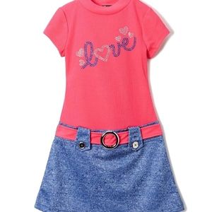 PINK & VIOLET Girls Pink & Denim Glitter Dress